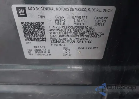 2020 Chevrolet Equinox Fwd 2Fl z USA, uszkodzony, nr VIN 3GNAXJEV2LS513166